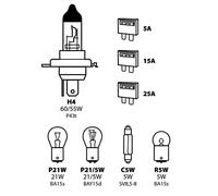 Spare lamps kit 8 pcs, 12V - H4 halogen