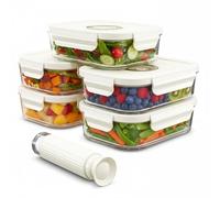 SPARES2GO Boîtes de conservation sous vide en verre avec couvercles à clips (Lot de 5, format moyen, 1040 ml) + Pompe manuelle