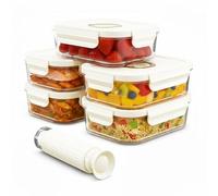 SPARES2GO Boîtes de conservation sous vide en verre avec couvercles à clips (Lot de 5, Grand format, 1480 ml) + Pompe manuelle