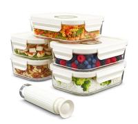 SPARES2GO Boîtes de conservation sous vide en verre avec couvercles à clips (Lot de 5, Petit format, 630 ml) + Pompe manuelle