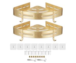 SPARES2GO Étagère d'angle de douche de luxe - Rangement pour salle de bain, cuisine et chambre (Or brossé, lot de 2)