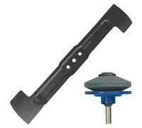 SPARES2GO Lame en métal 43 cm compatible avec tondeuse à gazon Bosch Rotak 43Li Ergoflex + affûteur de perceuse