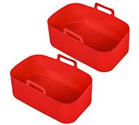 SPARES2GO Lot de 2 paniers compatible avec EMtronics EMDAF9LD 9L double friteuse à air comprimé - Doublure en silicone - Rouge