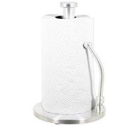 SPARES2GO Support pour rouleau de cuisine, base lourde, support pour essuie-tout en acier inoxydable avec bras de tension à ressort (argent)