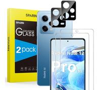 SPARIN 2+2 Pièces Verre Trempé Compatible avec Xiaomi Redmi Note 12 Pro 5G, 2 Protecteurs d'écran et 2 Protection Objectif Caméra, Clarté HD, Dureté 9H Glass