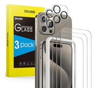 SPARIN Verre Trempé pour iPhone 15 Pro 6.1 Pouces, Contenir 3 Protection écran et 2 Caméra Arrière Protecteur, Vitre Protection avec Outil D'alignement Facile, Compatible Coque