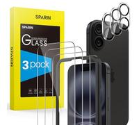 SPARIN Verre Trempé pour iPhone 16 6,1 Pouces, Contenir 3 Protection écran et 3 Caméra Arrière Protecteur, Vitre Protection avec Outil D'alignement Facile, Sans Bulles, HD