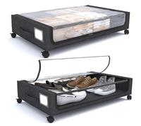 SparkByLiye Lot de 2 rangements sous le lit avec roulettes, cadre en métal durable et tissu Oxford 600D, grande capacité pour vêtements, chaussures, jouets, fenêtre transparente, solution de rangement