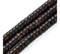 Sparkeads 1 fil de perles rondes plates en noix de coco de 6 mm | Perles Heishi en bois café pour fabrication de bracelets, colliers, bijoux