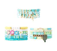 Sparkeads Lot de 15 bracelets extensibles en argile polymère Heishi - Bracelets d'amitié empilables sur le thème de la plage - Bracelet pour femme et homme - Fête d'anniversaire