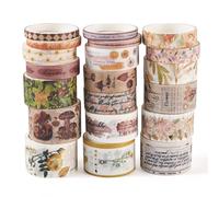 Sparkeads Lot de 20 rouleaux de ruban adhésif Washi coloré motif fleur de forêt champignon lettre rétro autocollant décoratif pour scrapbooking, bullet journal, emballage cadeau, bricolage, livre,