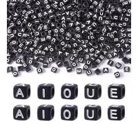Sparkeads Lot de 500 perles cubiques en acrylique avec lettres de l'alphabet pour fabrication de bracelets, voyelles de l'alphabet - 6 mm - Noir - Perles A E I O U en vrac pour cordon de téléphone,