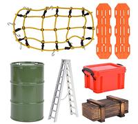 SparkFeng 1/10 Filet de Bagages élastique avec échelle en métal, Ensemble d’Accessoires pour Voiture RC, Compatible avec Traxxas, HSP, SCX10, D90, HPI à l’échelle