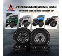 SparkFeng AUSTAR 4PCS 2.2 inch 130mm Wheels with Metal Hub Set, 1:10 4 RGT RR10 Car Wheels, Upgrade el Hub for Enhanced i, (Titanium)