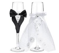 Sparkle and Bash Lot de 2 flûtes de mariage pour mariée et marié de 22 cm, noir et blanc, modernes - Flûtes à champagne pour cadeaux de mariage pour jeunes mariés, fête prénuptiale et décoration