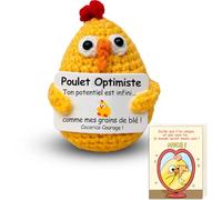Sparkle x Lab Poulet Positive, Poulet Positive en français, Peluche Poupées avec Carte Positive, Motivantes Tricotée Poulet, Cadeau Original & Amusant pour Homme Femme Enfant Couple Collegue