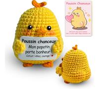 Sparkle x Lab Poulet Positive, Poussin Positive en français, Peluche Poupées avec Carte Positive, Motivantes Tricotée Poussin, Cadeau Original & Amusant pour Homme Femme Couple Collegue
