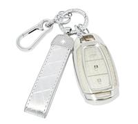 SparkleJoy Coque Clé Voiture avec un Porte-Clés en Cuir,Etui Clé Étui ompatible avec Hyundai i10 i20 i30 i20N i30N Santa Fe IG Grandeur Kona Elantra Tucson Accent Solaris - Smart Key (Argent)