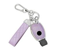 SparkleJoy Coque Clé Voiture TPU avec Porte-Clés en Cuir,Etui Clé Étui ompatible avec Mercedes Benz A/B/C/E/G/R/S Klasse GLA GLC GLE GLK SLK CLA CLK AMG W203 W204 W211 W212 - Smart Key (Violet)