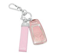 SparkleJoy Coque Clé Voiture TPU avec Un Porte-Clés en Cuir,Etui Clé Étui ompatible avec Audi A4 B9 A5 Q7 Q5 TT TTS S4 S5 RS4 RS5，Couvre Clef Cache Cle Voiture Telécommande - Smart Key (Rose)