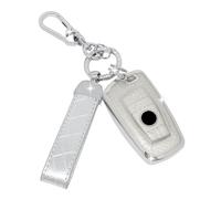 SparkleJoy Coque Clé Voiture TPU avec Un Porte-Clés en Cuir,Etui Clé Étui Clé Compatible avec BMW 1/2/3/4/5/6/7 Serie X1 X3 X4 M3 M4 M5 F10 F20 F25 F30 F80 520 525 116i 118i 320i - Smart Key (Argent)