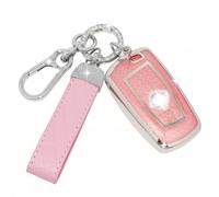 SparkleJoy Coque Clé Voiture TPU avec Un Porte-Clés en Cuir,Etui Clé Étui ompatible avec BMW 1/2/3/4/5/6/7 Serie X1 X3 X4 M3 M4 M5 F10 F20 F25 F30 F80 520 525 116i 118i 320i - Smart Key (Rose)