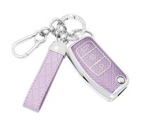 SparkleJoy Coque Clé Voiture TPU avec Un Porte-Clés en Cuir,Etui Clé Étui Clé Compatible avec Ford Fiesta Focus Mondeo Tourneo Ecosport Galaxy Kuga Falcon Fusion Escort Ka B-Max - Flip Key (Violet)