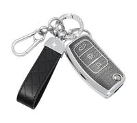 SparkleJoy Coque Clé Voiture TPU avec un Porte-Clés en Cuir,Etui Clé Étui ompatible avec Ford Fiesta Focus Mondeo Tourneo Ecosport Galaxy Kuga Falcon Fusion Escort Ka B-Max - Flip Key(Noir)