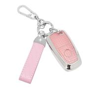 SparkleJoy Coque Clé Voiture TPU avec Un Porte-Clés en Cuir,Etui Clé Étui Clé Compatible avec Ford Ranger Raptor Mondeo Mustang Edge Custom Kuga Fiesta Focus Transit S-Max - Smart Key (Rose)
