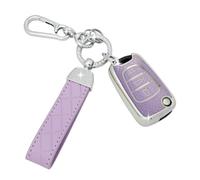 SparkleJoy Coque Clé Voiture TPU avec Un Porte-Clés en Cuir,Etui Clé Étui Clé Compatible avec Hyundai i10 i20 i30 i40 ix20 ix30 ix35 Elantra Avante Kia Sportage Rio Ceed Picanto - Flip Key (Violet)