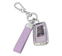 SparkleJoy Coque Clé Voiture TPU avec un Porte-Clés en Cuir,Etui Clé Étui Clé Compatible avec Kompatibel mit VW Golf 7 Polo Tiguan Mk7 Skoda Touran Fabia Octavia Superb Seat Leon - Smart Key (Violet)