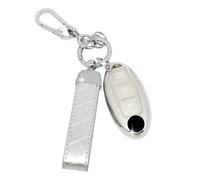 SparkleJoy Coque Clé Voiture TPU avec Un Porte-Clés en Cuir,Etui Clé Étui Clé Compatible avec Nissan Qashqai J11 J12 Juke F15 X Trail T32 Micra K13 K14 Infiniti Q50 QX60 EX35 - Smart Key (Argent)