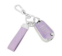 SparkleJoy Coque Clé Voiture TPU avec un Porte-Clés en Cuir,Etui Clé Étui ompatible avec Peugeot 208 308 508 2008 3008 Rifter Citroen C3 C4 Cactus Berlingo Picasso Xsara Jumpy - Flip Key(Violet)