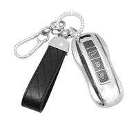 SparkleJoy Coque Clé Voiture TPU avec un Porte-Clés en Cuir,Etui Clé Étui ompatible avec Porsche Cayenne 958 911 996 Macan Panamera 997 987 987 GT3 Cayman ，Couvre Clef Cache Cle Voiture(Noir)