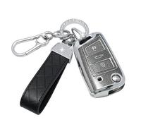 SparkleJoy Coque Clé Voiture TPU avec un Porte-Clés en Cuir,Etui Clé Étui ompatible avec VW Volkswagen Passat B8 Golf 7 Tiguan T-Cross Polo CC Seat Leon Ibiza Skoda Superb Kodiaq - Flip Key(Noir)