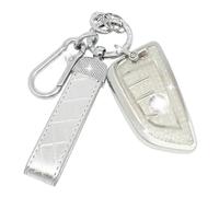 SparkleJoy Coque Clé Voiture TPU，Porte-Clés en Cuir,Etui Clé Étui ompatible avec BMW Serie 1/2/3/4/5 1er 2er 3er 4er 5er X1 X2 X3 X4 X5 X6 F15 F16 F44 F45 F48 F49 F85 F86 - Smart Key (Argent)