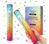 Sparklers Club Canons à Confettis 40 cm Multicolore Lot de 2 Confettis | Lot de 2 Canons, Confettis Multicolores Métalliques, Portée 6 à 8 Mètres, Flame Retardant, Filet de Sécurité Intégré