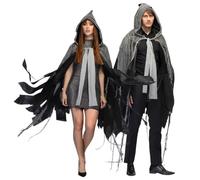 SPARKLERS CLUB Cape Grise Capuche 150 cm Polyester Halloween Adulte | 100% Polyester, Longueur 150 cm, Capuche Profonde, Fermeture Corde Ajustable, Taille Adulte Unique, Lavable Machine