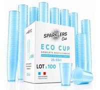 SPARKLERS CLUB - Lot de 100 Gobelets Reutilisables 25cl (33cl a ras-bord) - Polypropylene (PP) alimentaire rigide - Compatible lave-vaisselle - Fabriques en France - Couleur Bleu