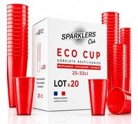 SPARKLERS CLUB - Lot de 20 Gobelets Reutilisables 25cl (33cl a ras-bord) - Polypropylene (PP) alimentaire rigide - Compatible lave-vaisselle - Fabriques en France - Couleur Rouge
