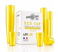 SPARKLERS CLUB - Lot de 20 Gobelets Reutilisables 25cl (33 ras-bord) - Polypropylene (PP) alimentaire rigide - Compatible lave-vaisselle - Fabriques en France - Couleur Jaune