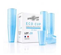 SPARKLERS CLUB - Lot de 20 Gobelets Reutilisables 25cl (33cl a ras-bord) - Polypropylene (PP) alimentaire rigide - Compatible lave-vaisselle - Fabriques en France - Couleur Bleu