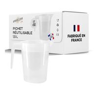 SPARKLERS CLUB Lot de 20 Pichets Réutilisables 1,5L en PP Alimentaire - Haute Résistance, Empilables, Compatibles Lave-Vaisselle (150 Lavages) - Parfait pour Événements et Collectivités