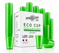 SPARKLERS CLUB - Lot de 200 Gobelets Reutilisables 25cl (33 ras-bord) - Polypropylene (PP) alimentaire rigide - Compatible lave-vaisselle - Fabriques en France - Couleur Vert