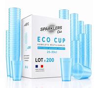 SPARKLERS CLUB - Lot de 200 Gobelets Reutilisables 25cl (33cl a ras-bord) - Polypropylene (PP) alimentaire rigide - Compatible lave-vaisselle - Fabriques en France - Couleur Bleu