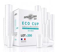 SPARKLERS CLUB - Lot de 200 Gobelets Reutilisables 25cl (33cl a ras-bord) - Polypropylene (PP) alimentaire rigide - Compatible lave-vaisselle - Fabriques en France - Couleur Givre