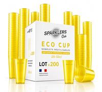 SPARKLERS CLUB - Lot de 200 Gobelets Reutilisables 25cl (33cl a ras-bord) - Polypropylene (PP) alimentaire rigide - Compatible lave-vaisselle - Fabriques en France - Couleur Jaune