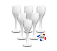 SPARKLERS CLUB Lot de 6 Flutes à Champagne couleur Blanc 12cl - Verre Incassable en SMMA (équivalent TRITAN), MADE IN FRANCE, Prise en Main facile, Flute pour soirée et évènements