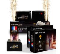 SPARKLERS CLUB Pack 2 Déclencheurs + 10 Jets de Scène 1 Mètre 30 Secondes couleur or - Pile et Télécommande Inclus - Jet de scène d'Intérieur à Étincelles pour Mariage - Catégorie F1