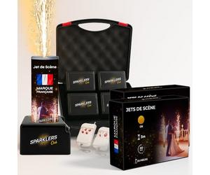 SPARKLERS CLUB Pack 4 Déclencheurs + 10 Jets de Scène 3 Mètres 60 Secondes couleur or - Pile et Télécommande Inclus - Jet de scène artifice d'Intérieur à Étincelles pour Mariage - Catégorie F1